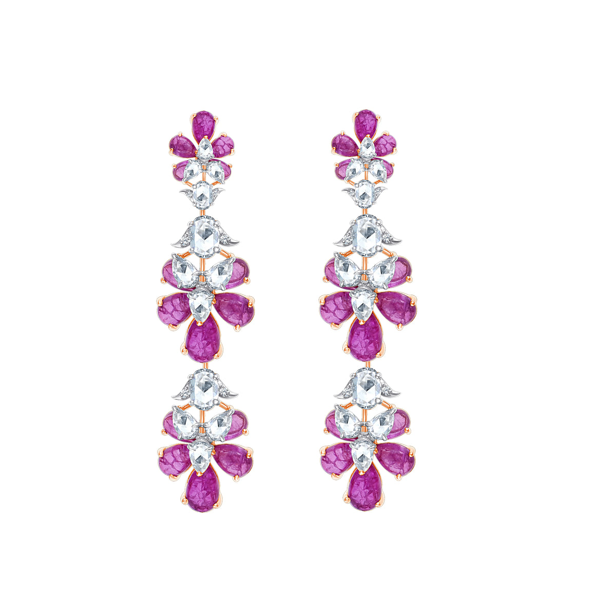 Mixed-Cut Floral Drop Pink Earrings