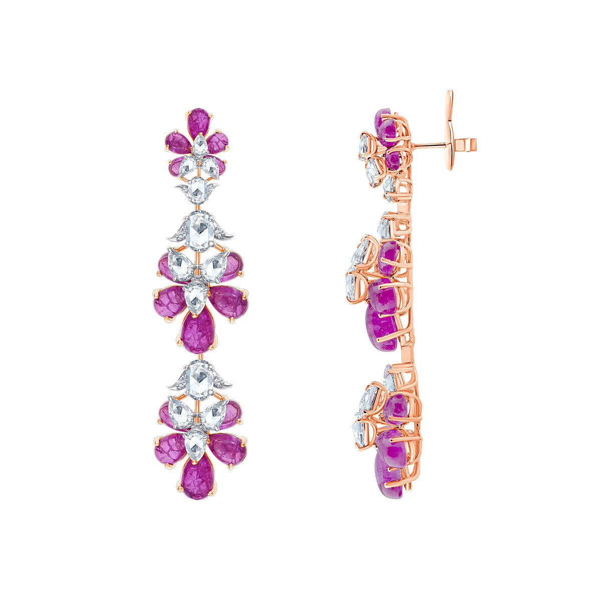 Mixed-Cut Floral Drop Pink Earrings
