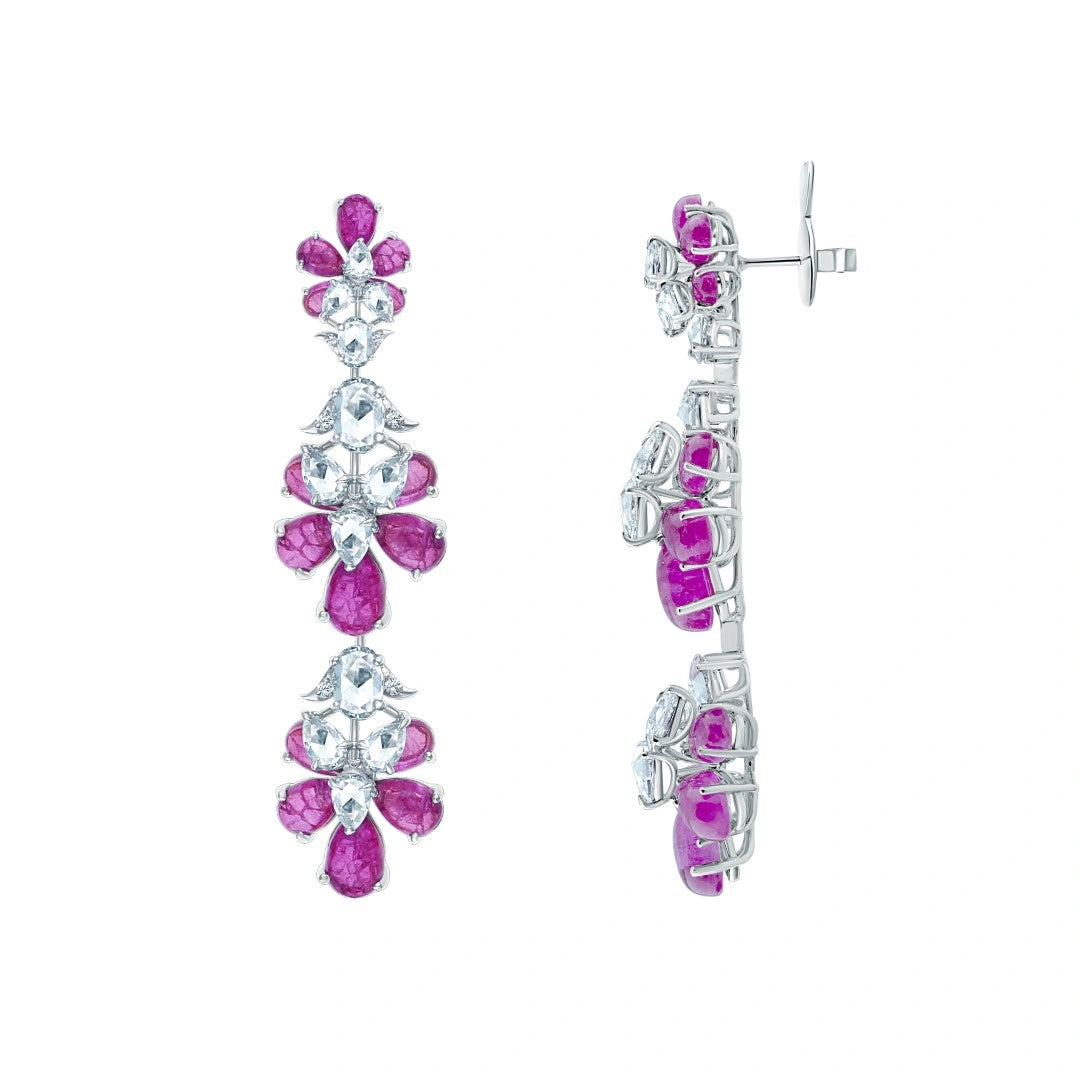 Mixed-Cut Floral Drop Pink Earrings