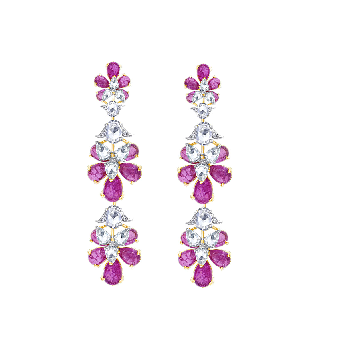 Mixed-Cut Floral Drop Pink Earrings