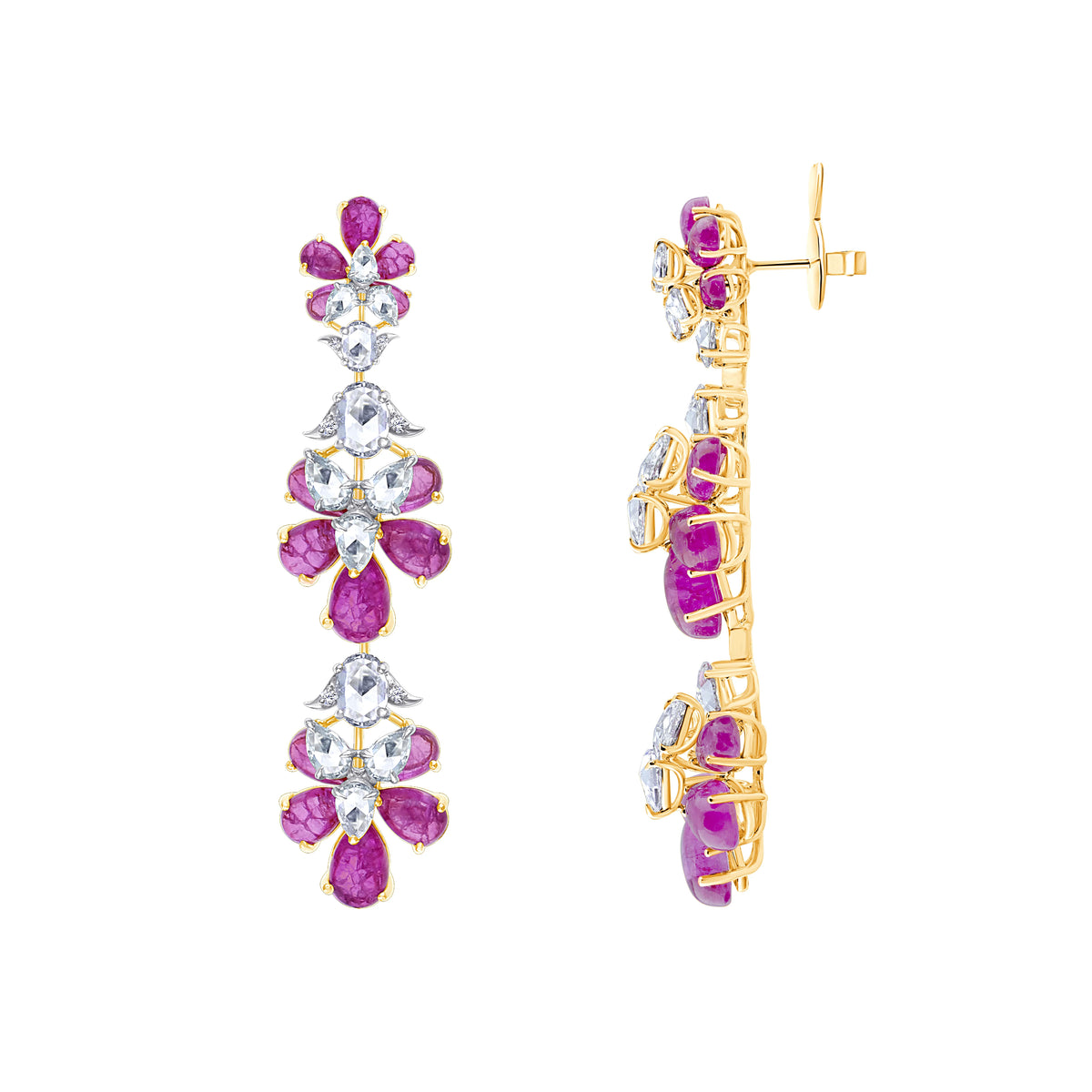 Mixed-Cut Floral Drop Pink Earrings