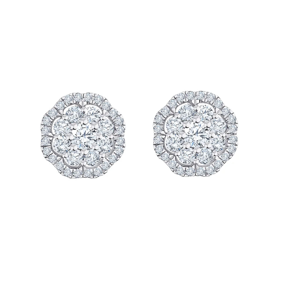 Brilliant Cut Floral Halo Stud Earrings