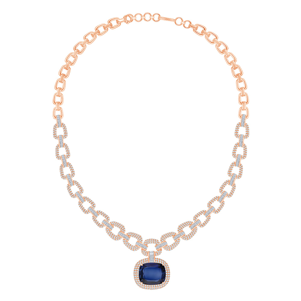 Cushion Cut Halo Sapphire Necklace