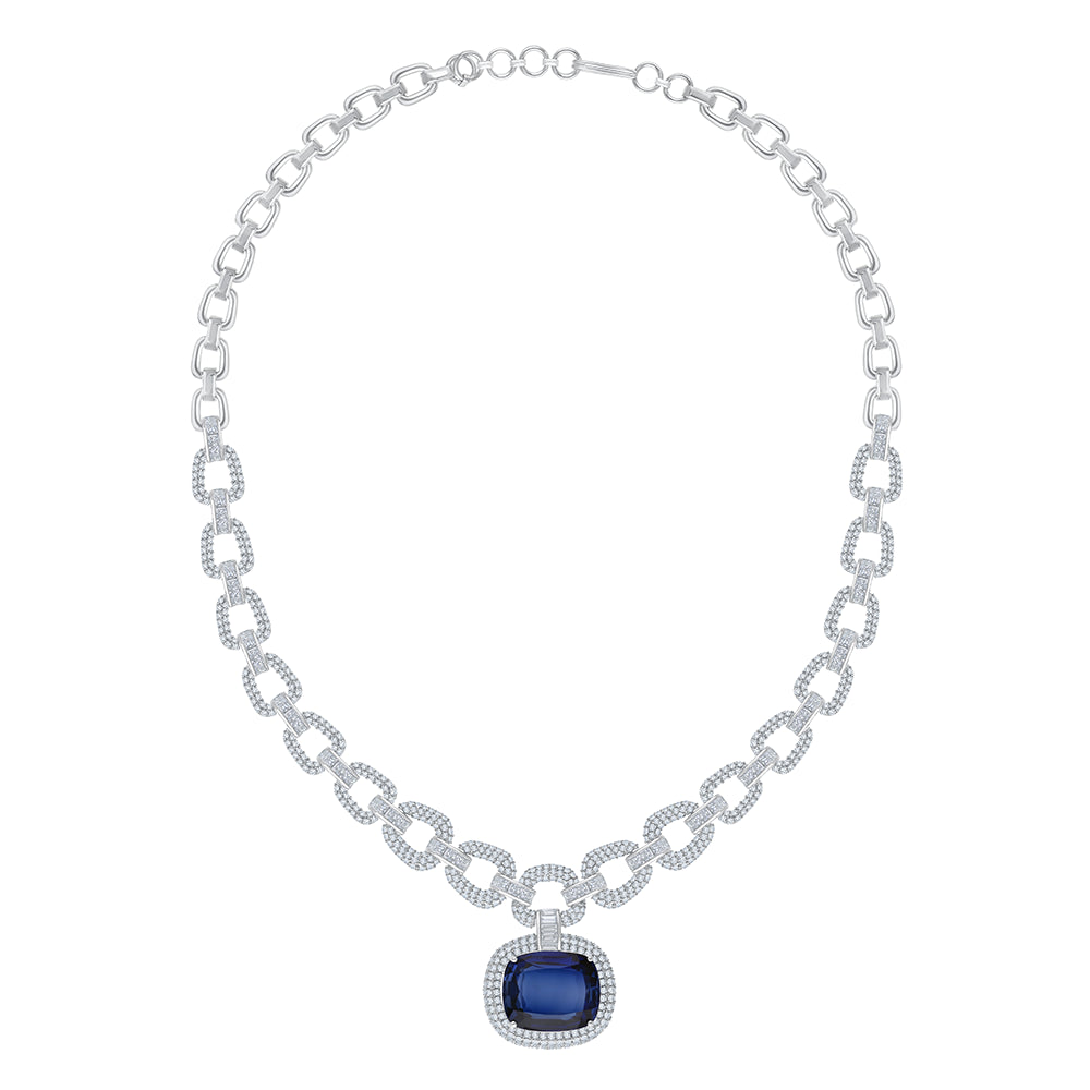 Cushion Cut Halo Sapphire Necklace