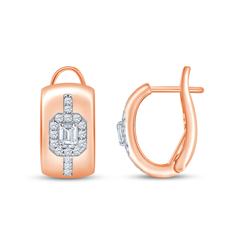 Emerald Cut Halo Huggie Earrings