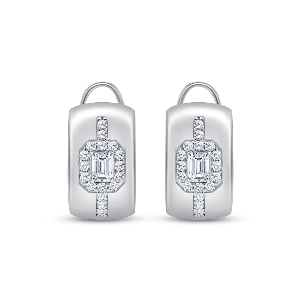 Emerald Cut Halo Huggie Earrings