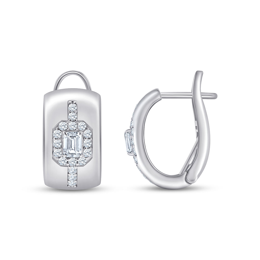 Emerald Cut Halo Huggie Earrings