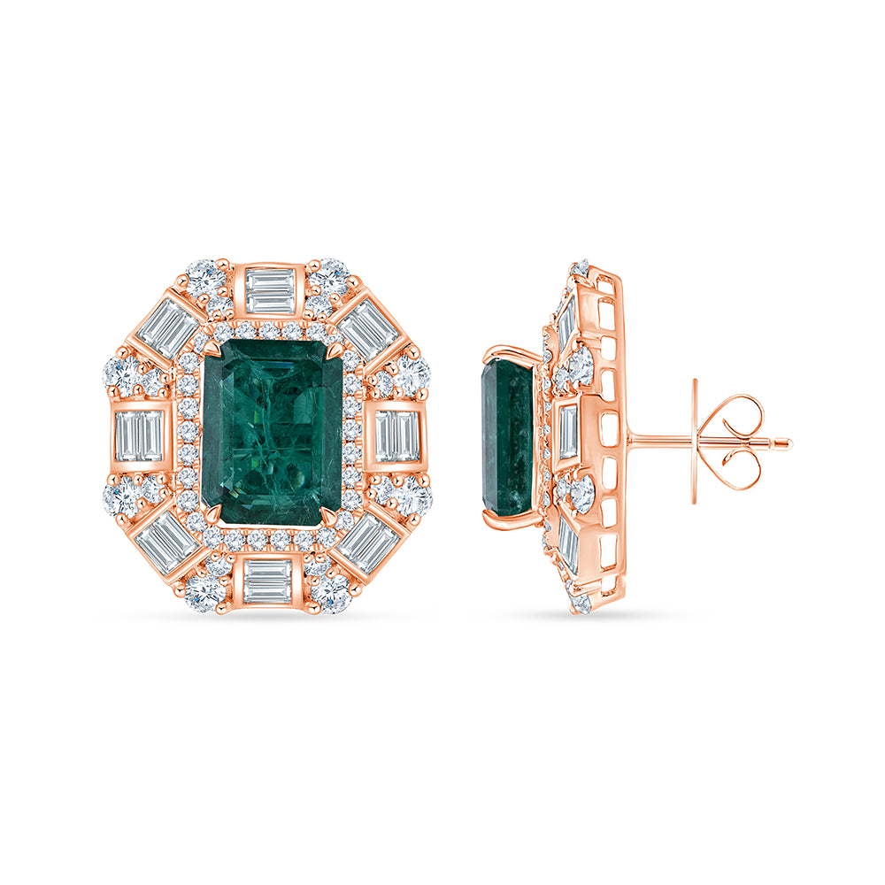 Emerald Cut Emerald Halo Stud Earrings