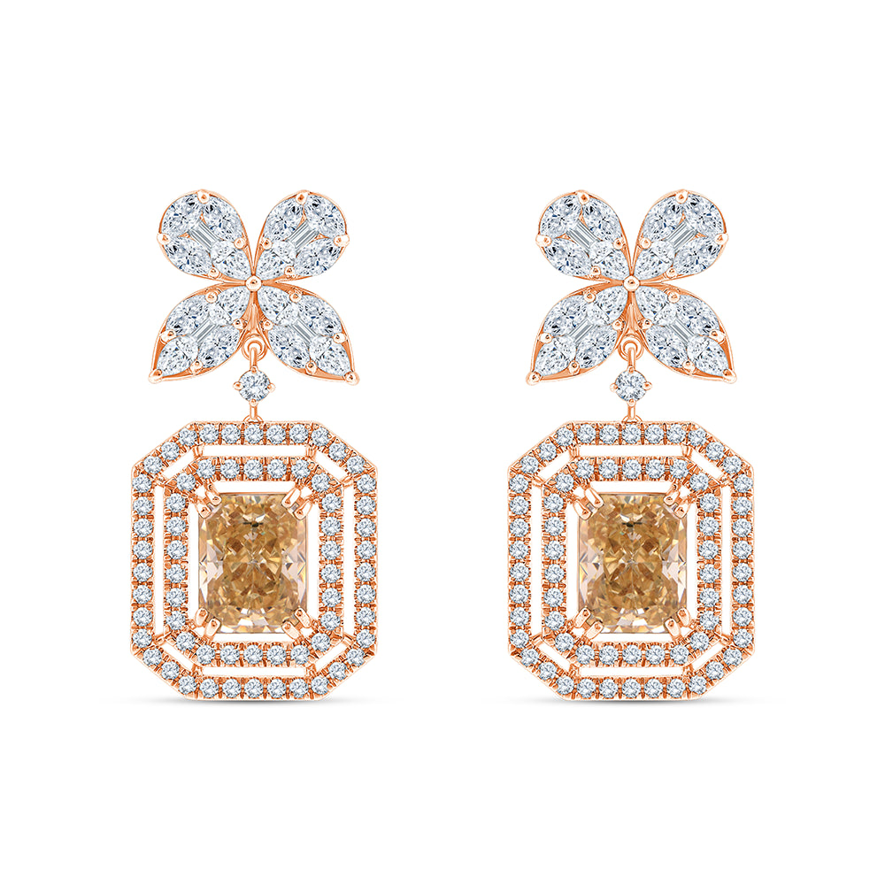 Emerald Cut Ice Crush Halo Drop Earrings