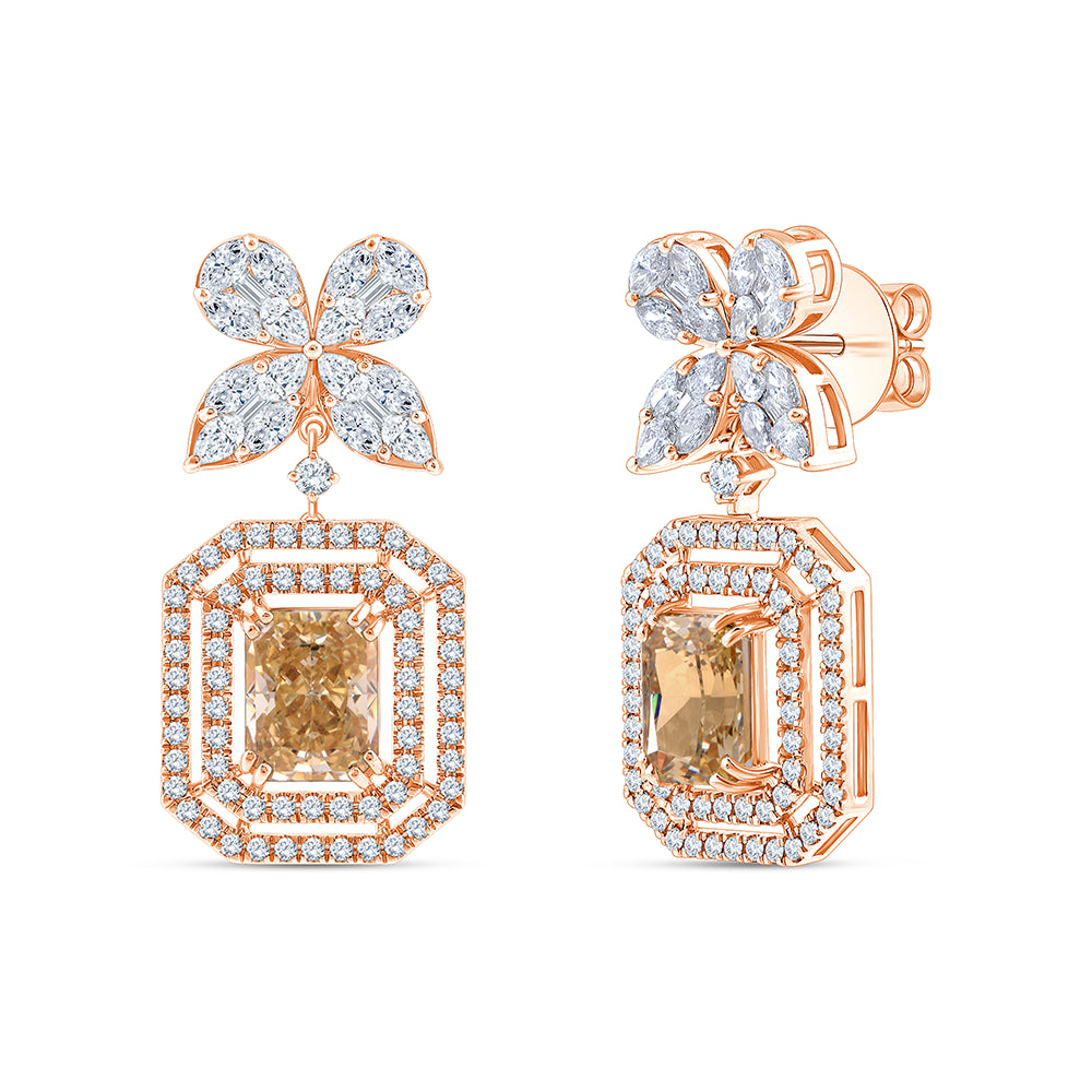 Emerald Cut Ice Crush Halo Drop Earrings