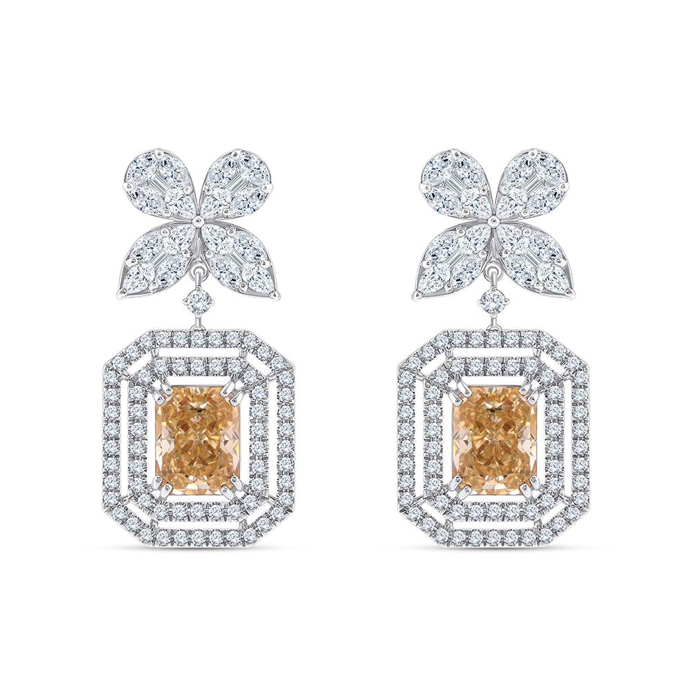 Emerald Cut Ice Crush Halo Drop Earrings