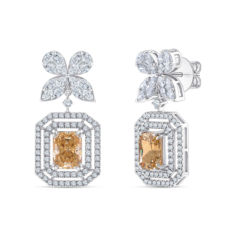Emerald Cut Ice Crush Halo Drop Earrings