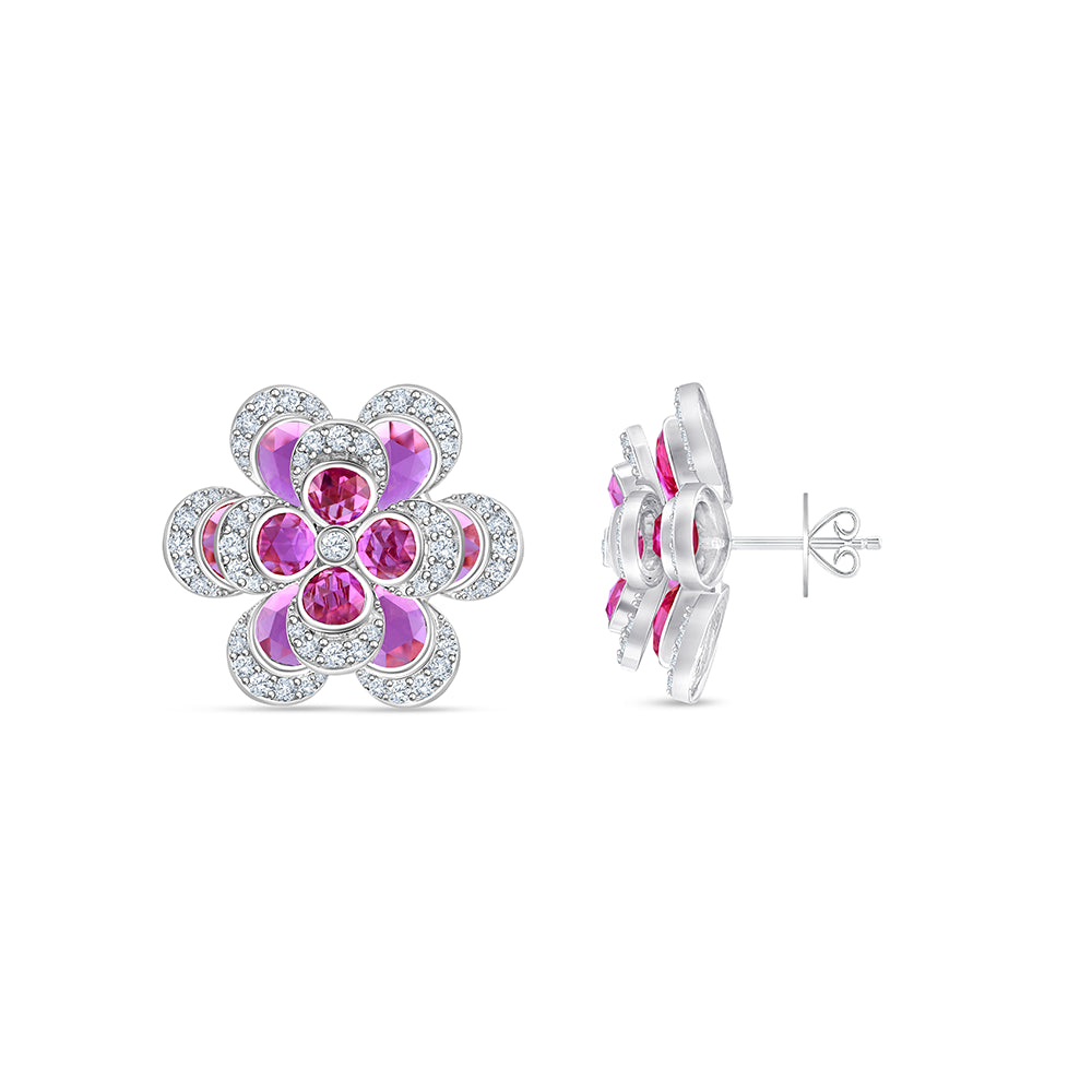 Brilliant Cut Semi Precious Stone Flower Stud Earrings