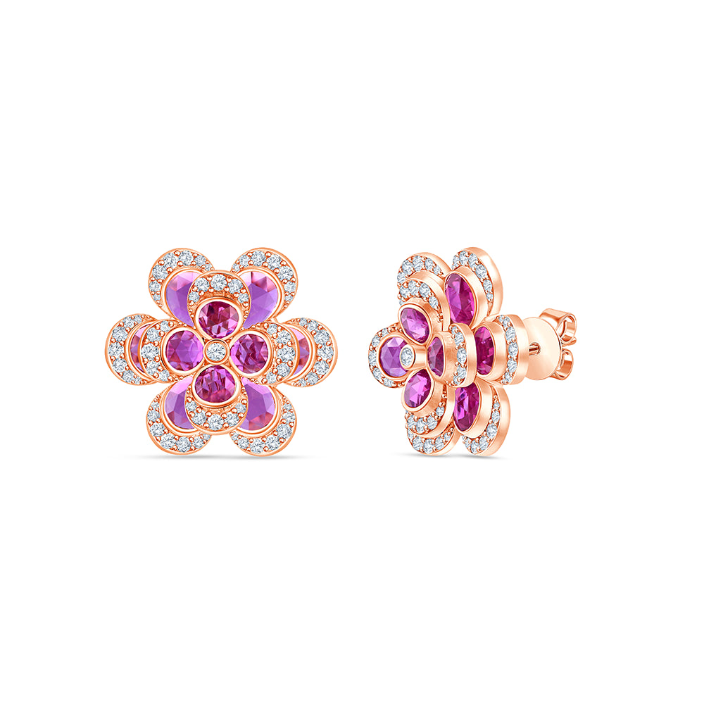 Brilliant Cut Semi Precious Stone Flower Stud Earrings