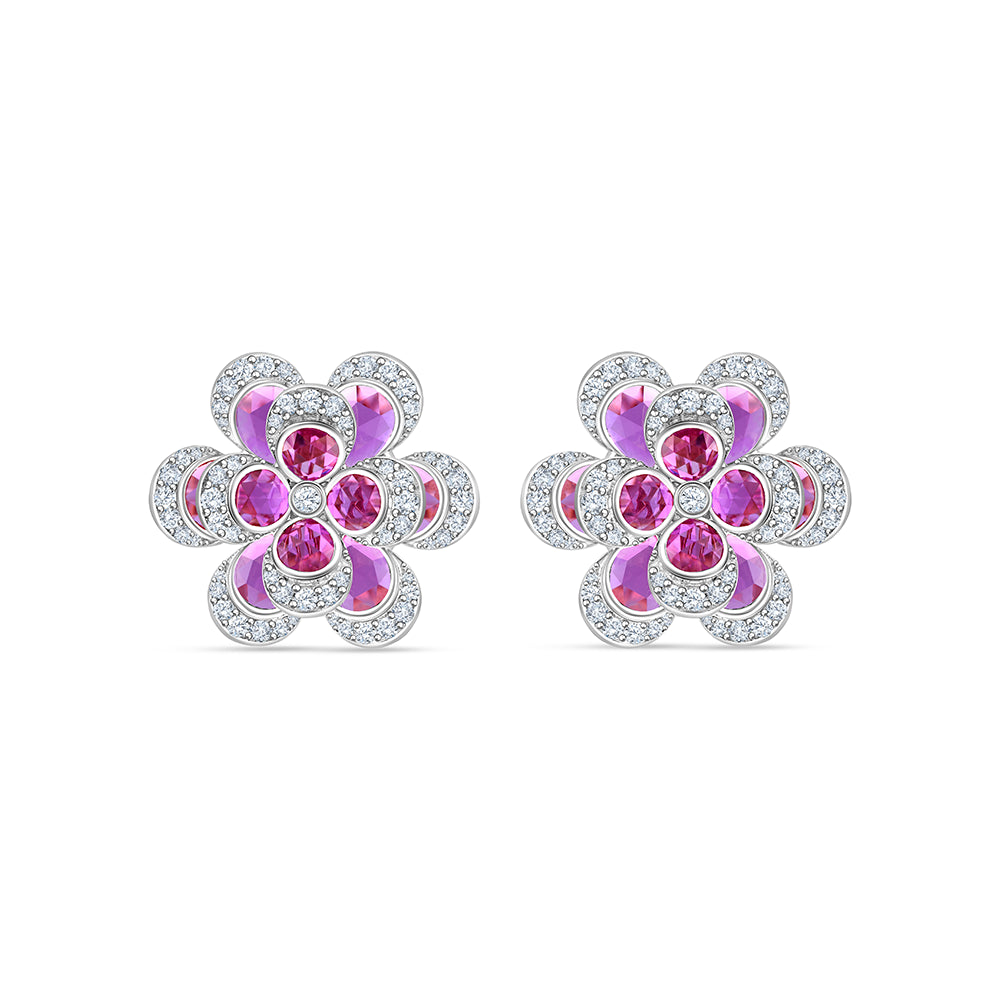 Brilliant Cut Semi Precious Stone Flower Stud Earrings
