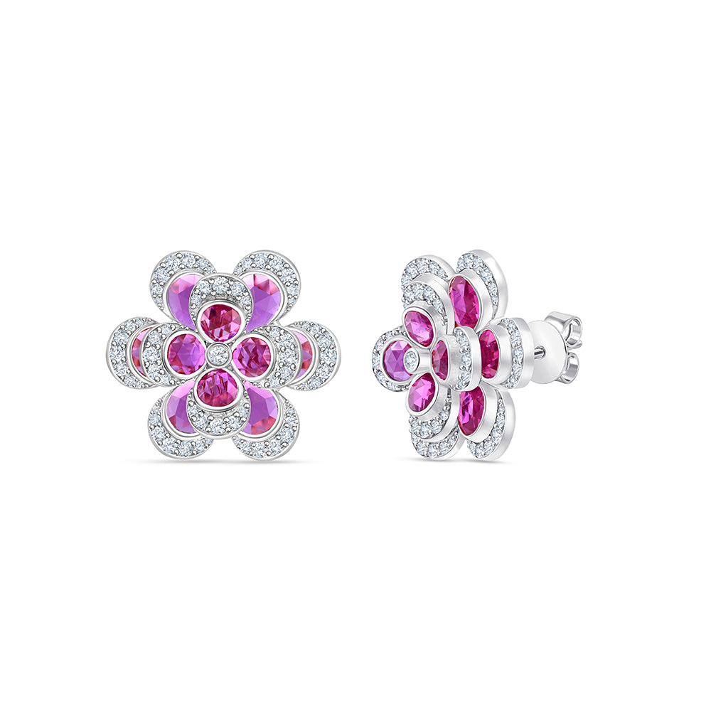 Brilliant Cut Semi Precious Stone Flower Stud Earrings