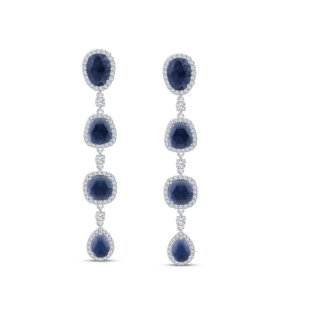 Mixed Cut Semi Precious Stone Linear Drop Earrings