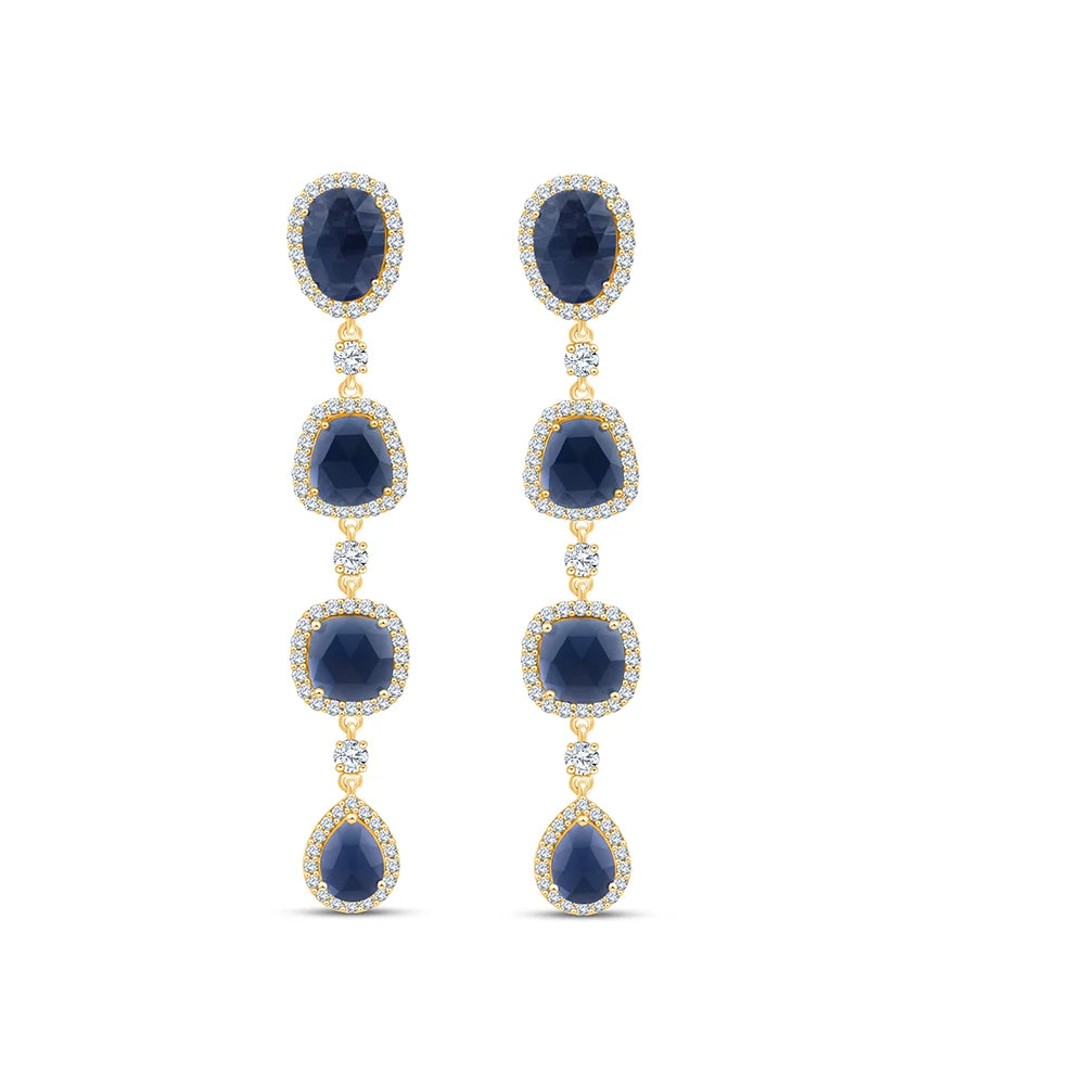 Mixed Cut Semi Precious Stone Linear Drop Earrings