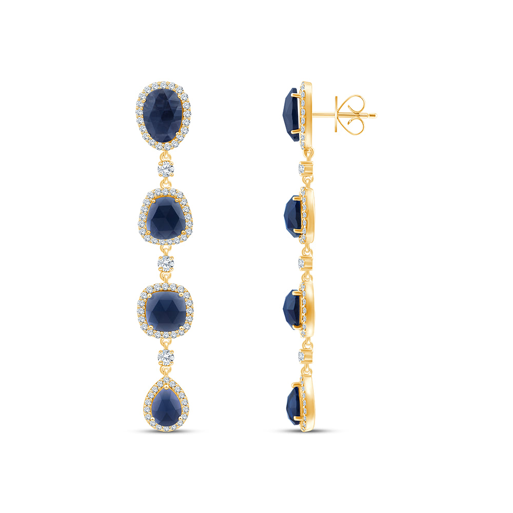 Mixed Cut Semi Precious Stone Linear Drop Earrings