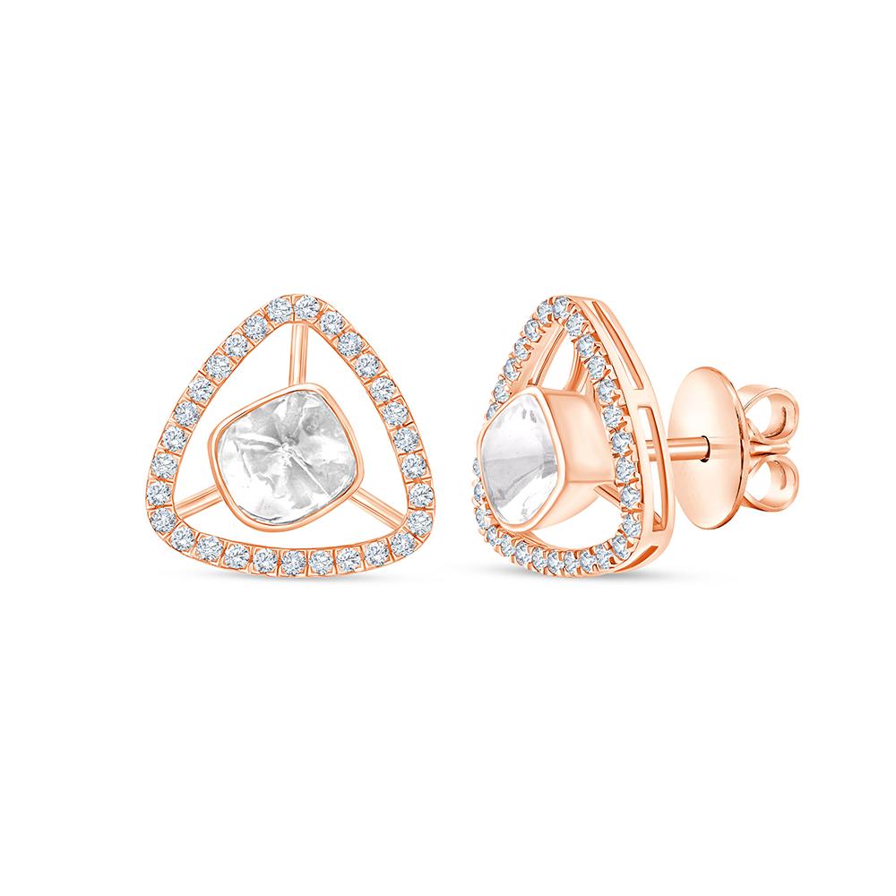 Polki & Brilliant Cut Open Triangle Halo Stud Earrings