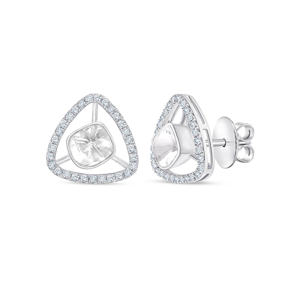 Polki & Brilliant Cut Open Triangle Halo Stud Earrings