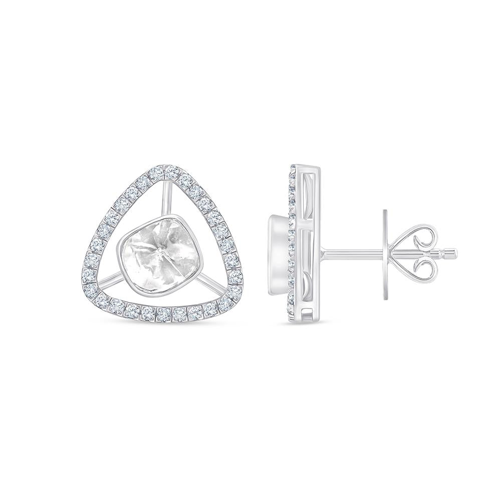 Polki & Brilliant Cut Open Triangle Halo Stud Earrings