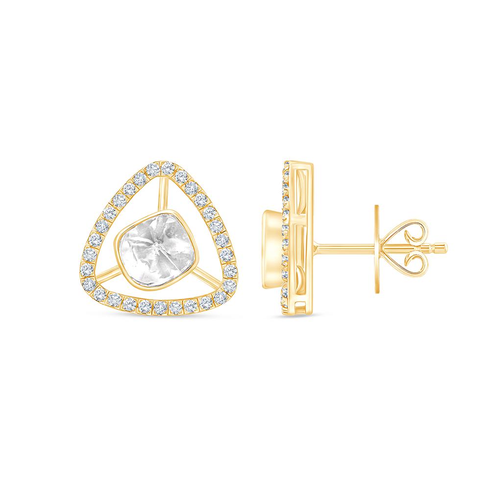 Polki & Brilliant Cut Open Triangle Halo Stud Earrings