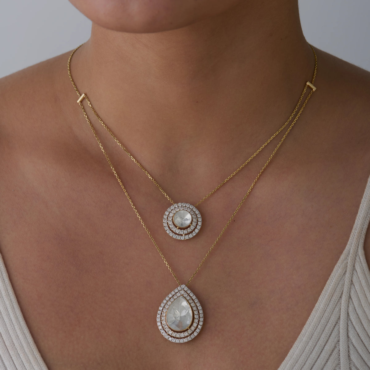 Polki Double Halo Layered Necklace
