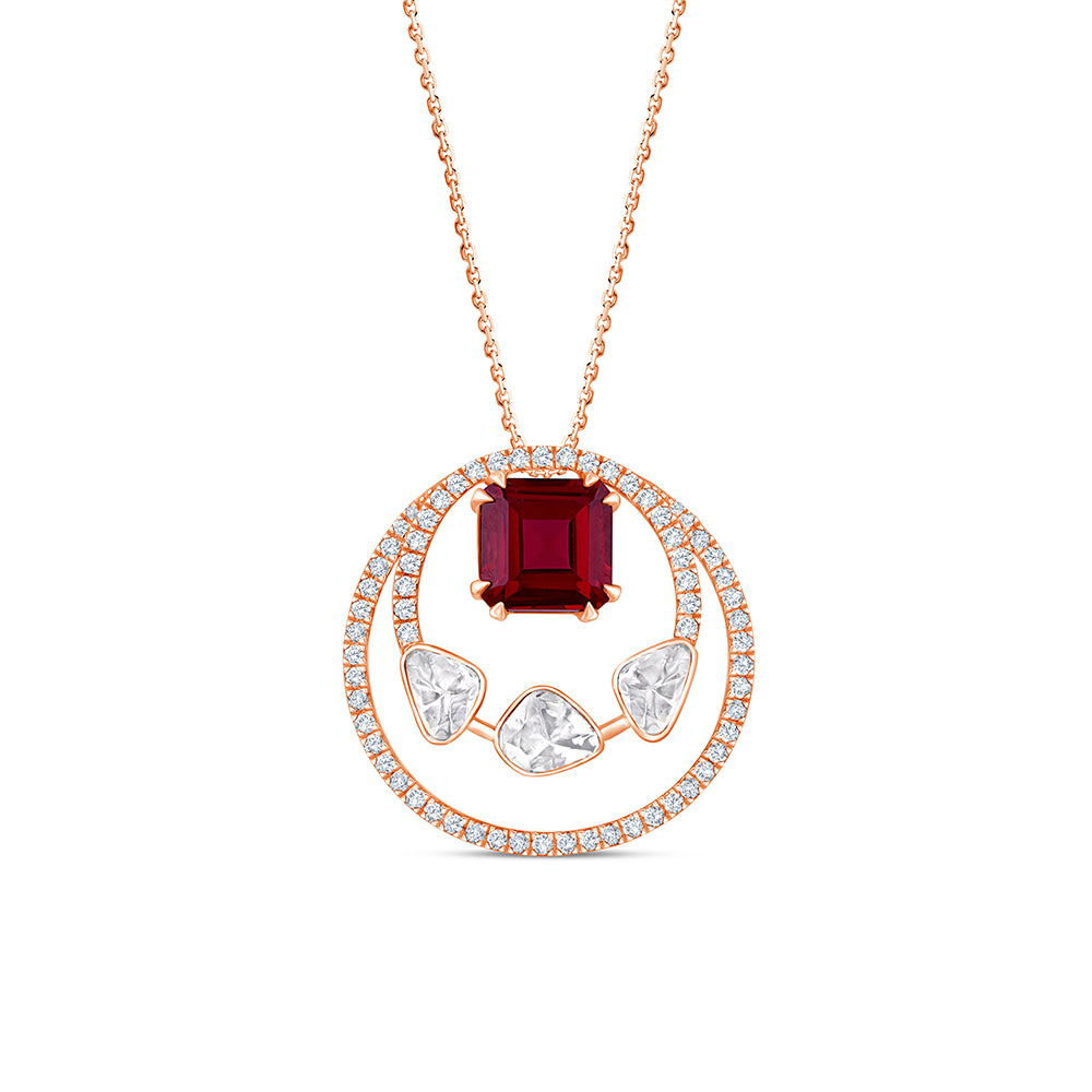 Square Octagon Cut Semi Precious Stone Circle Pendant