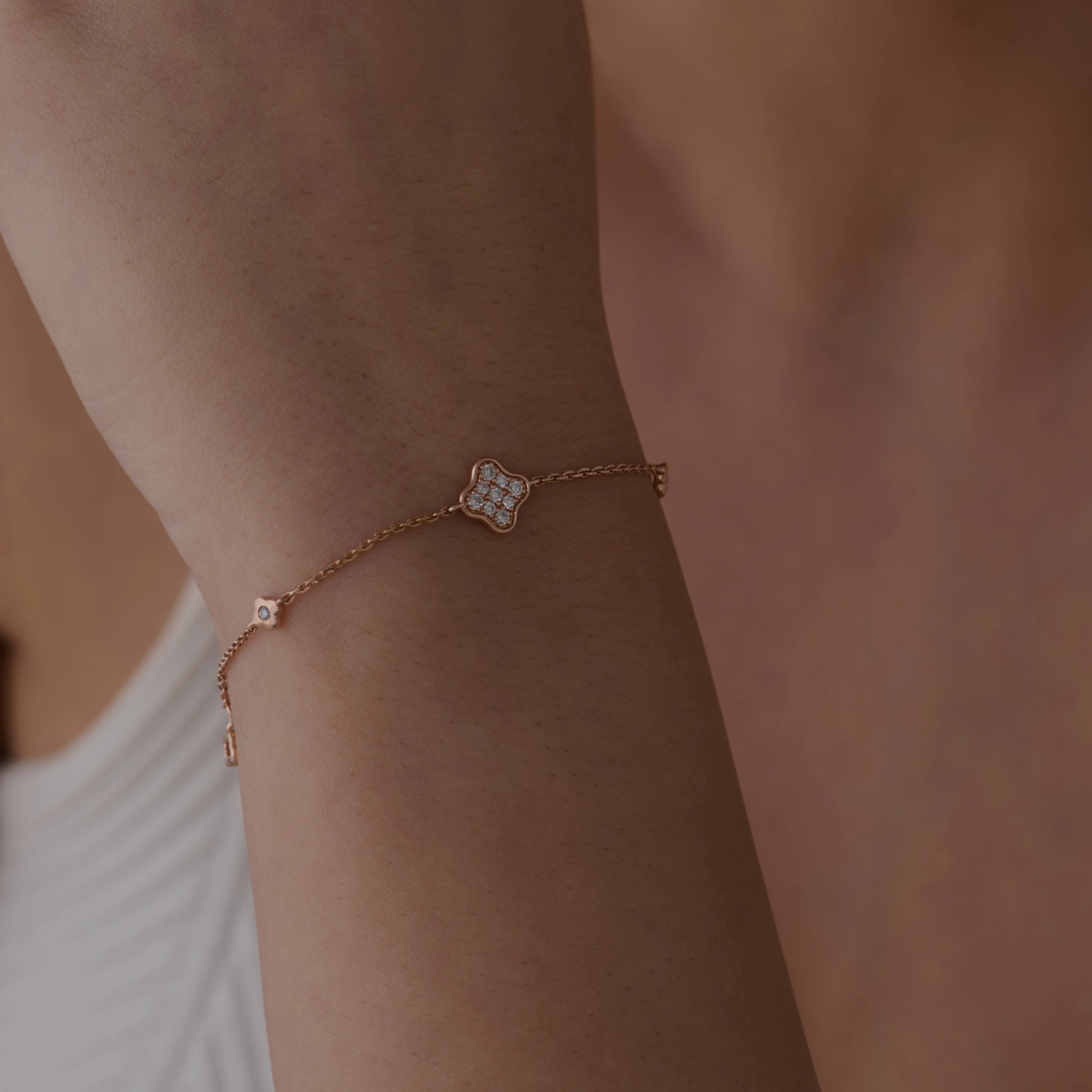 Clover Charm Diamond Stackable Bracelet 