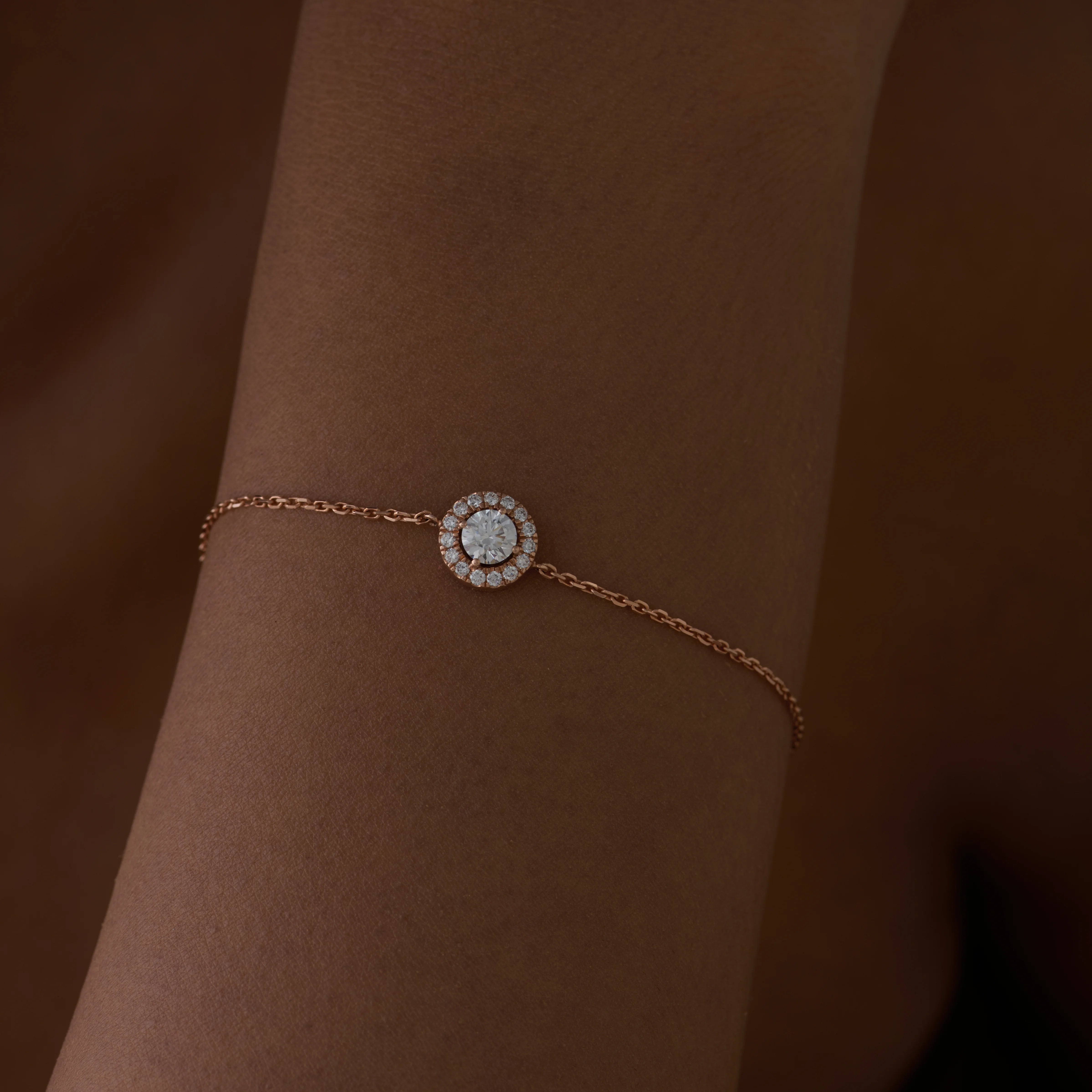 05 Carat Brilliant Cut Halo Chain Bracelet 