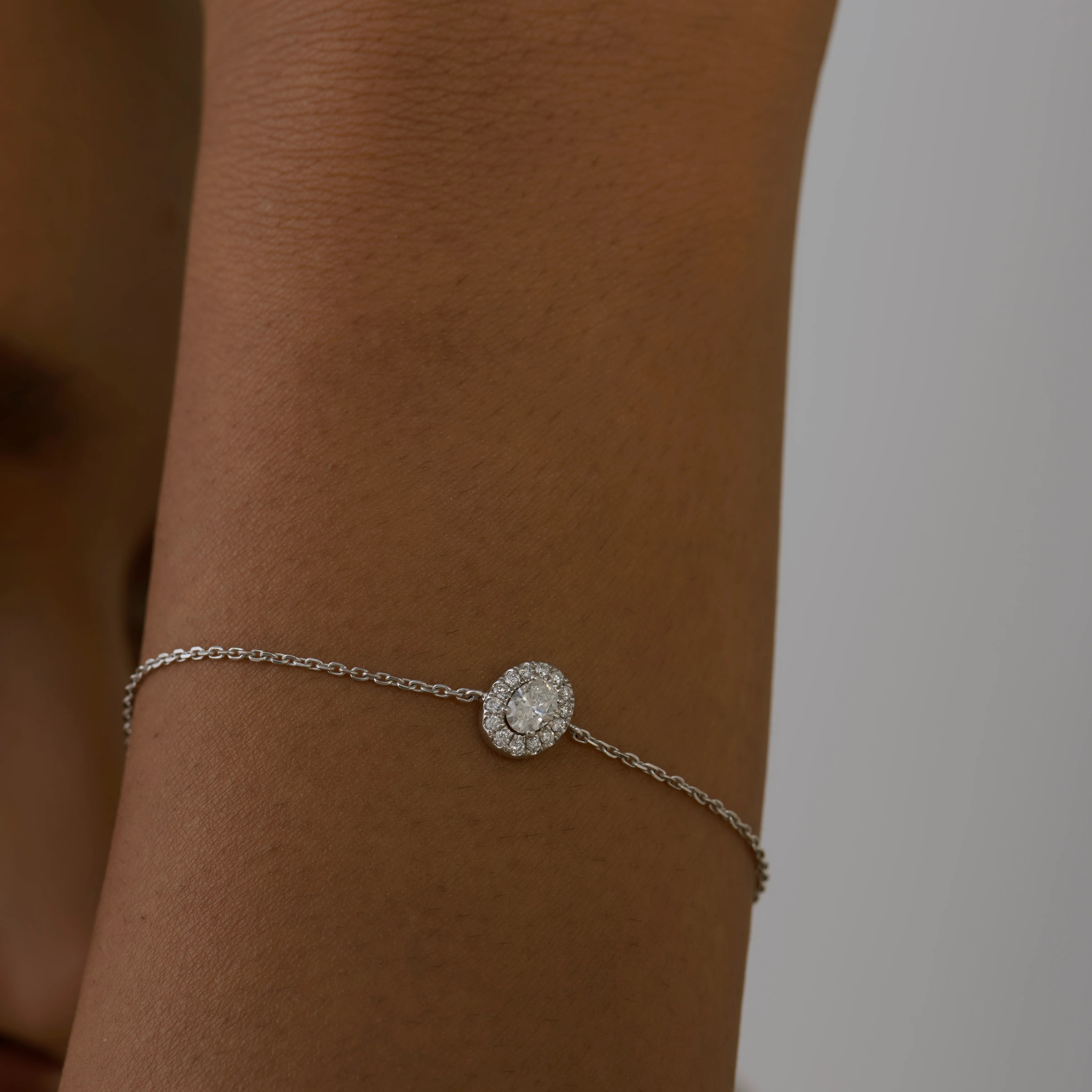 03 Carat Oval Cut Halo Chain Bracelet 