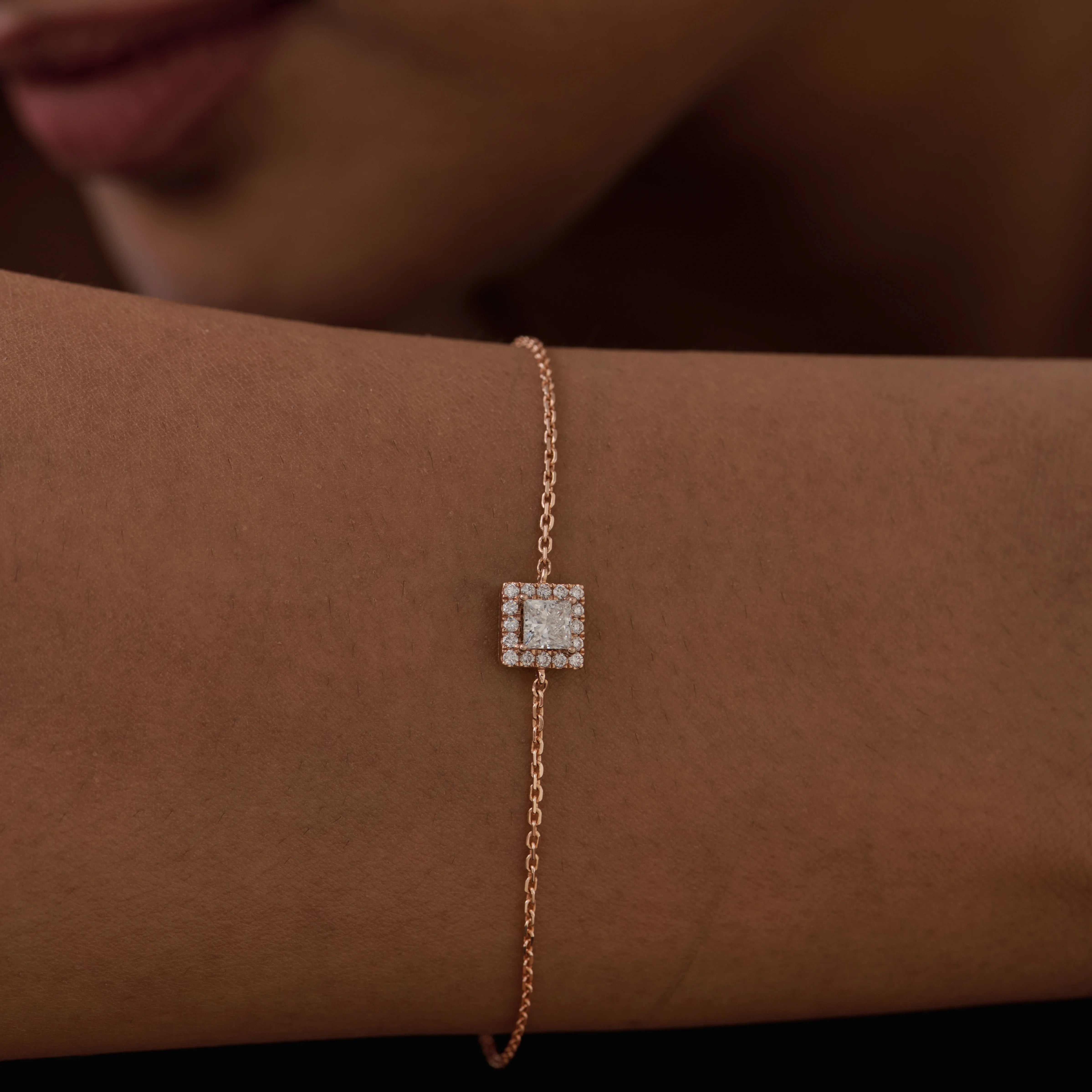 Princess Cut Halo Chain Bracelet 