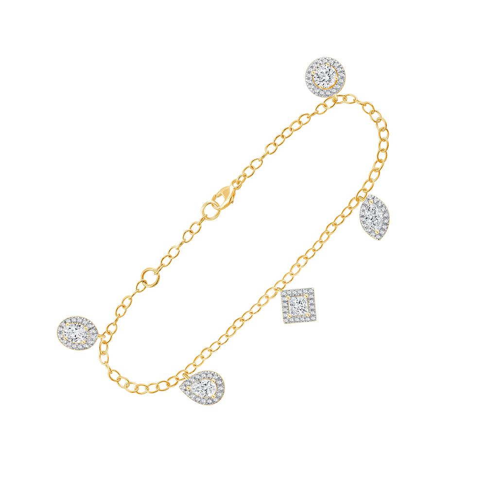 Mixed Cut Halo Dangle Station Bracelet