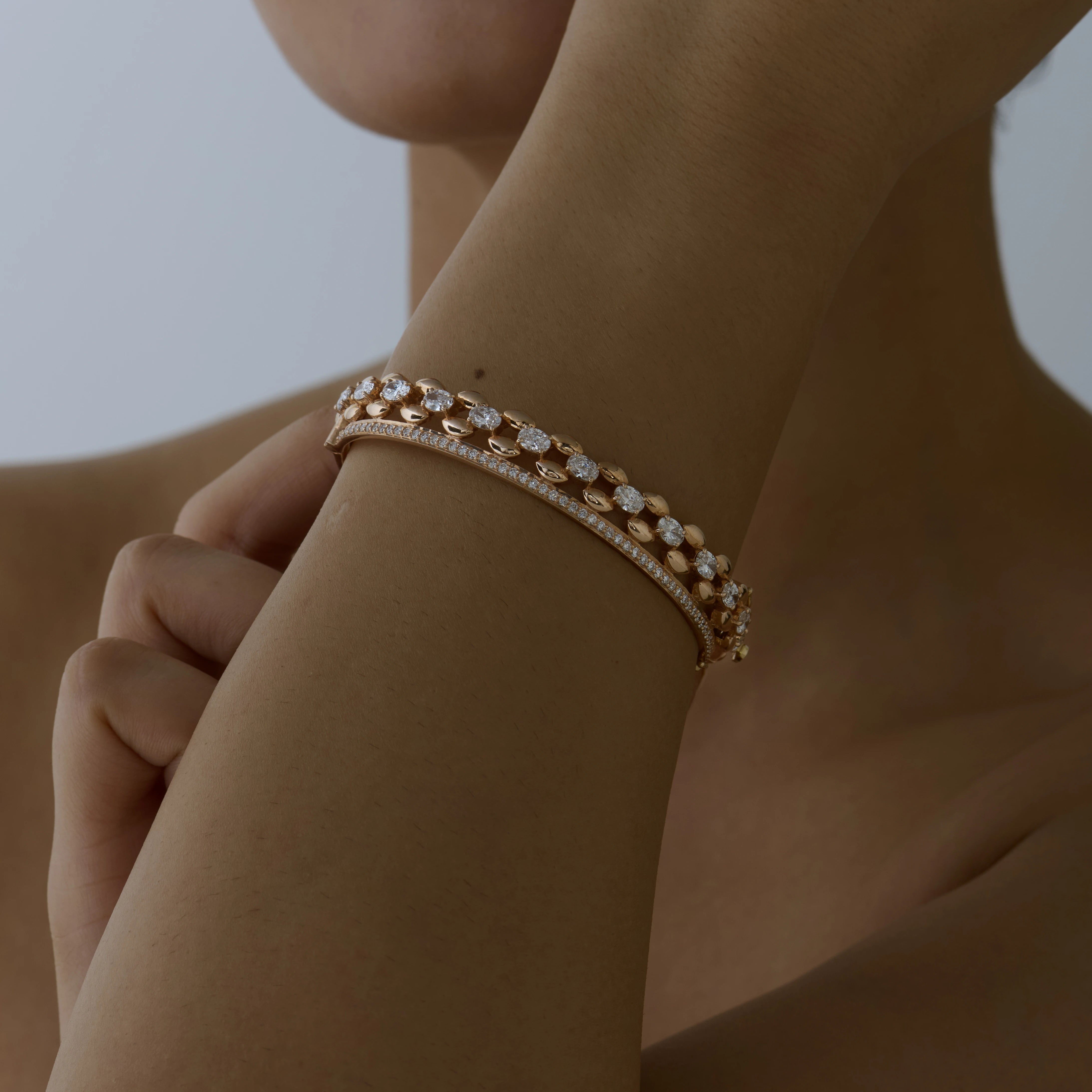 Mixed Cut Checkers Line Oval Bracelet