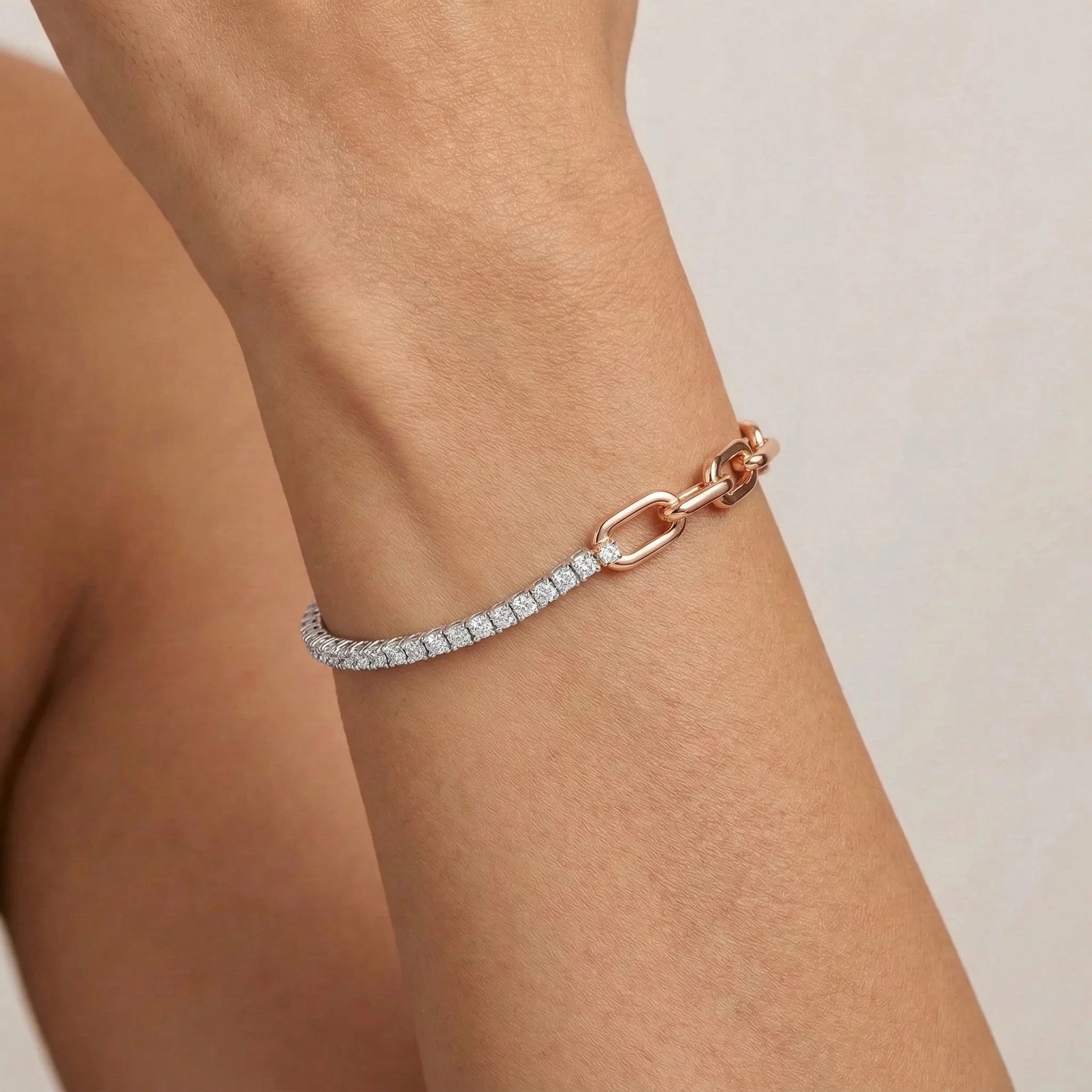 Dual Tone Tennis Chain Link Bracelet 