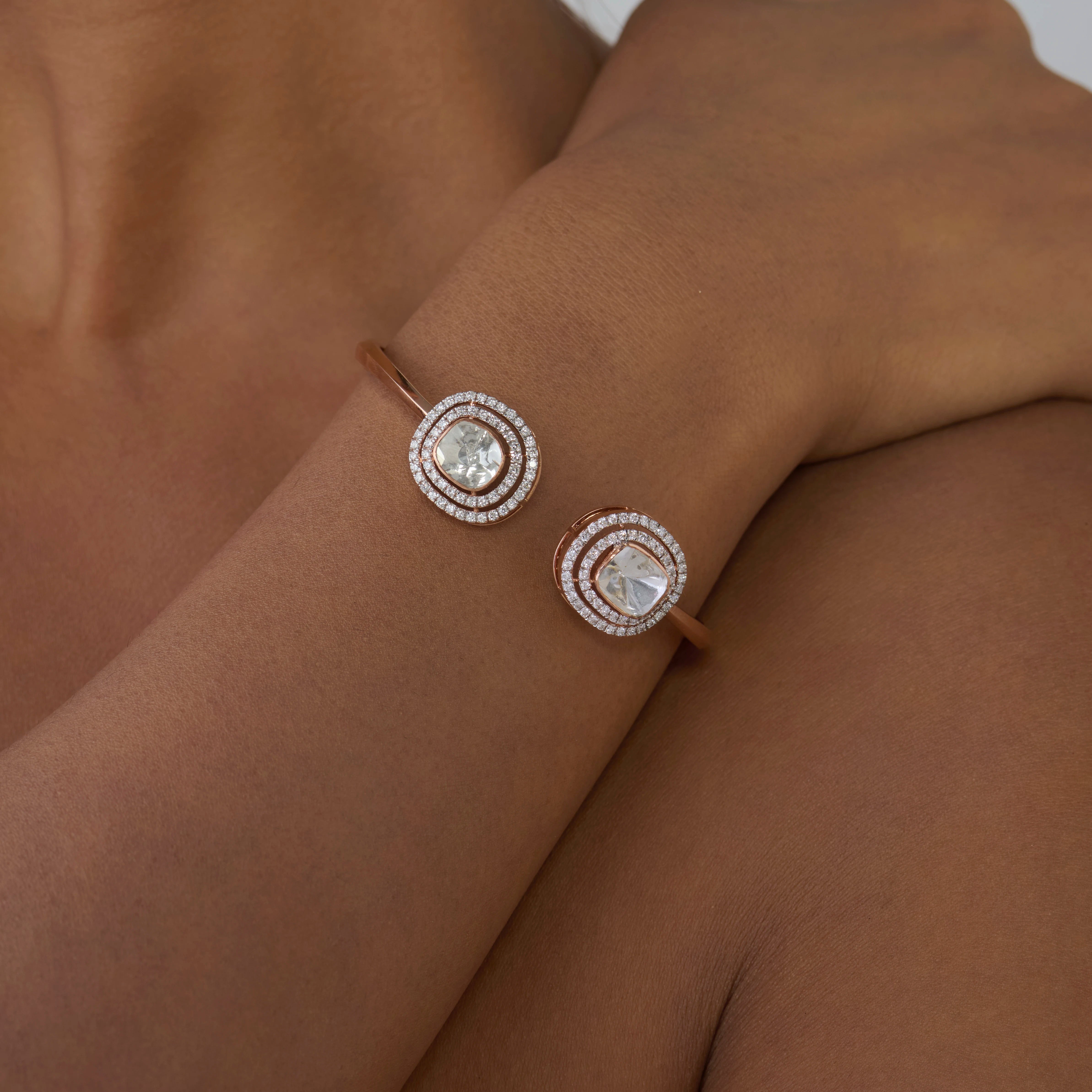 Polki Double Halo Open Tube Bracelet 