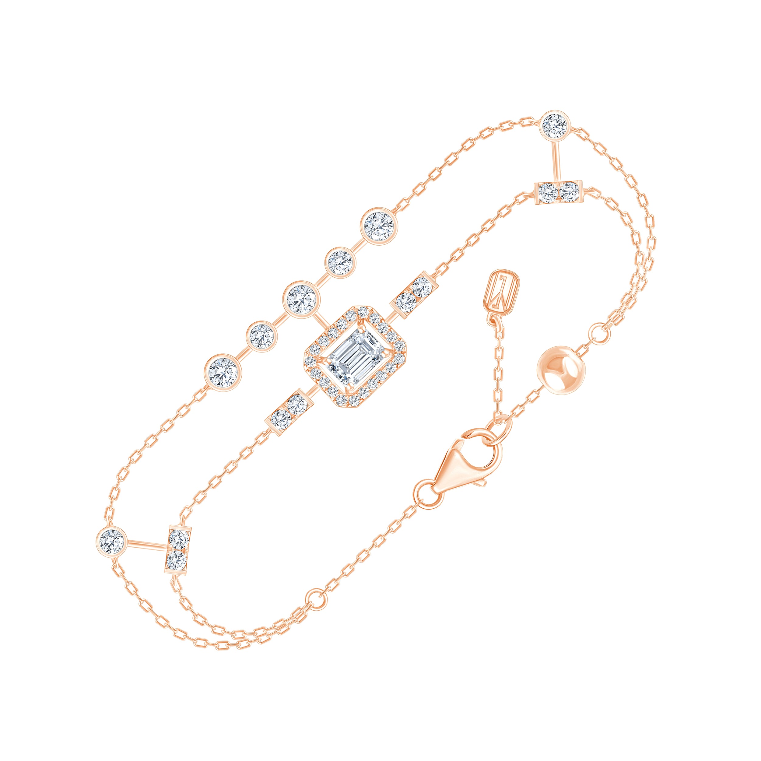 Emerald  Brilliant Cut Double Chain Halo Bracelet