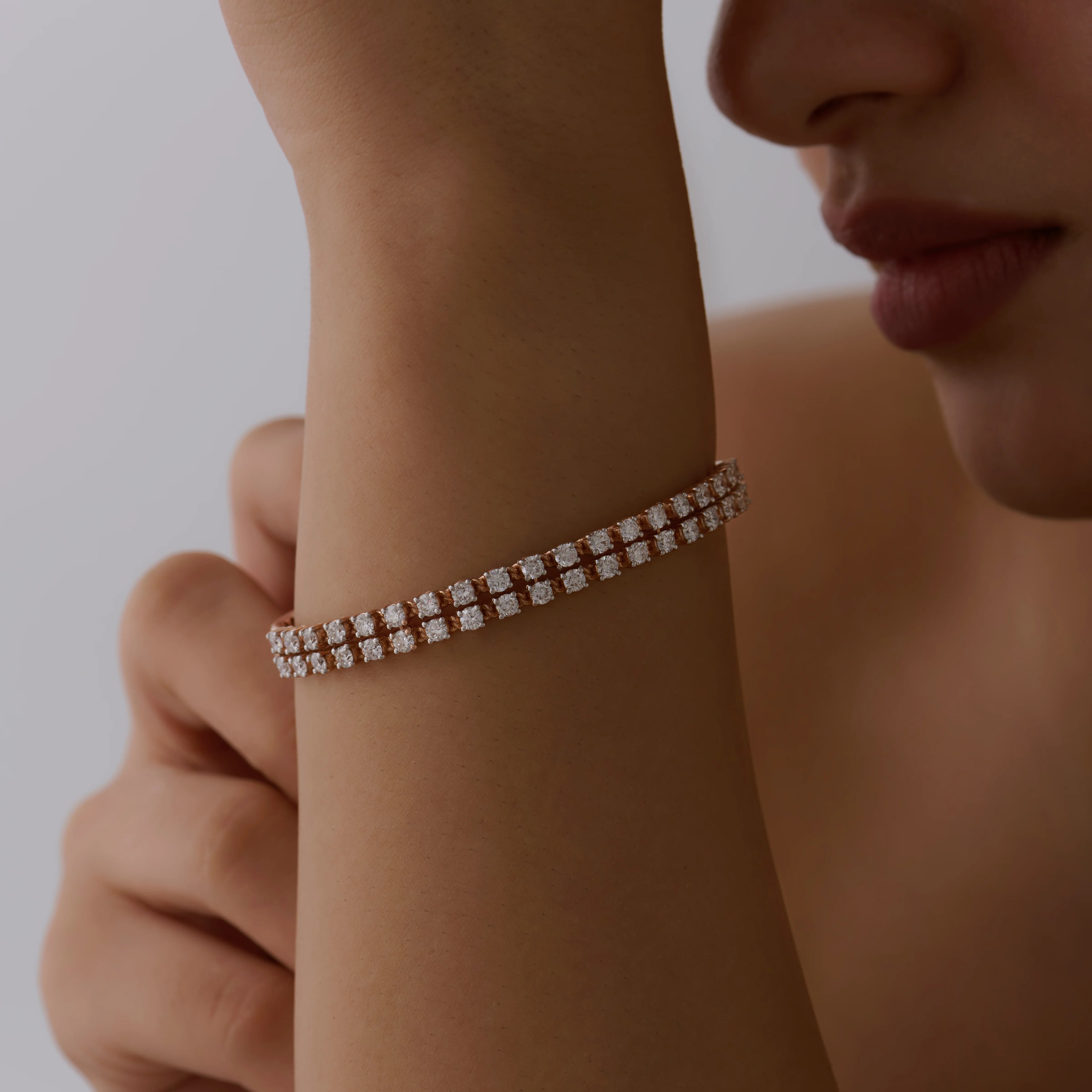 Brilliant Cut Double Row Hinged Bracelet