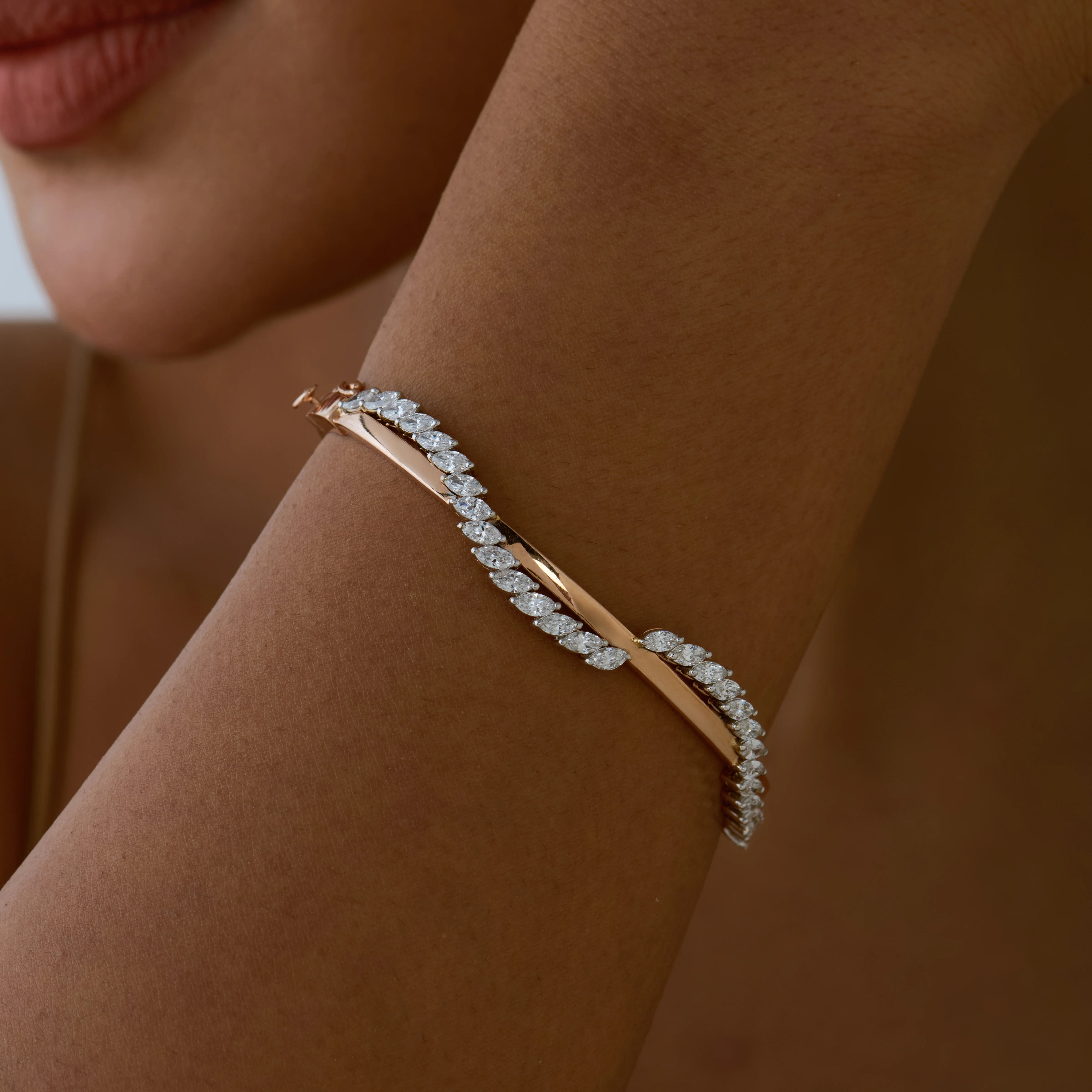Marquise Cut Crossover Hinged Bracelet