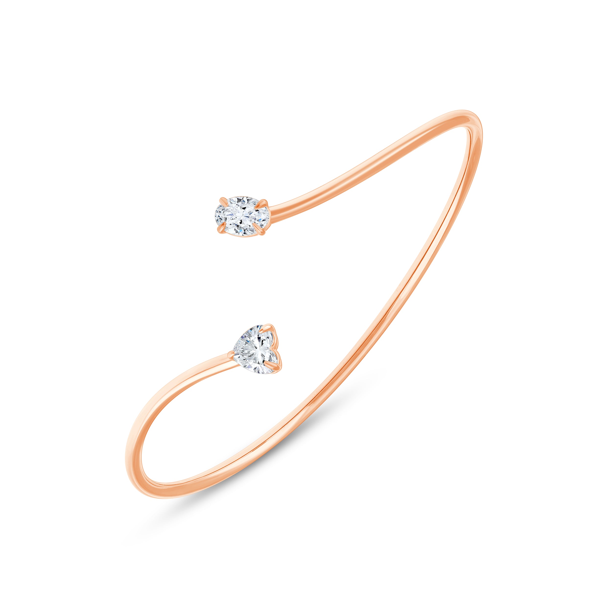 Oval & Heart Cut Open Bypass Bracelet