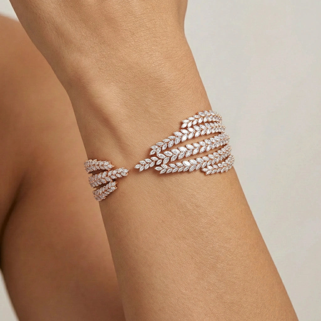Marquise Cut Feather Open Bracelet