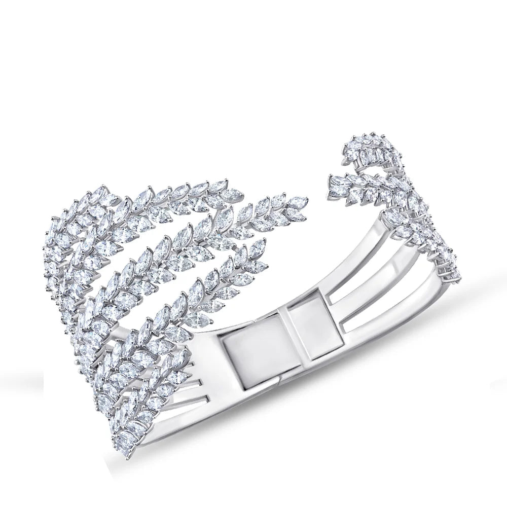 Marquise Cut Feather Open Bracelet