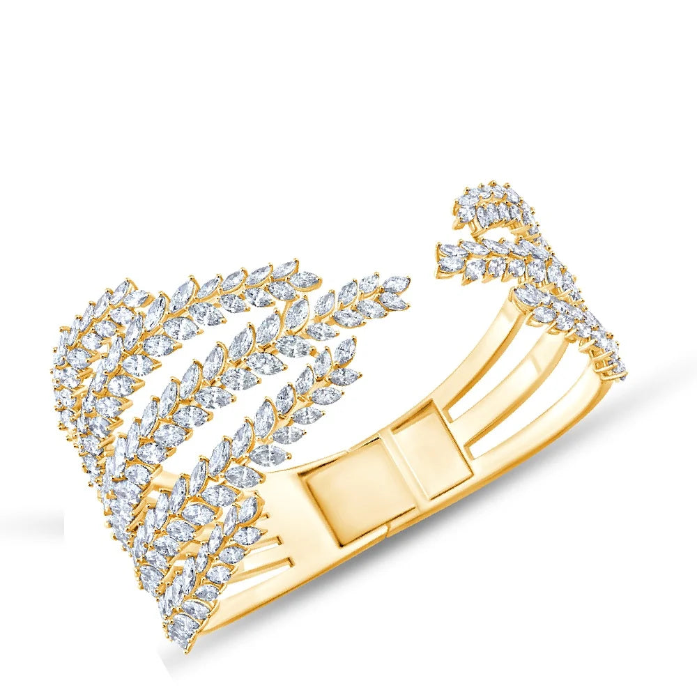 Marquise Cut Feather Open Bracelet