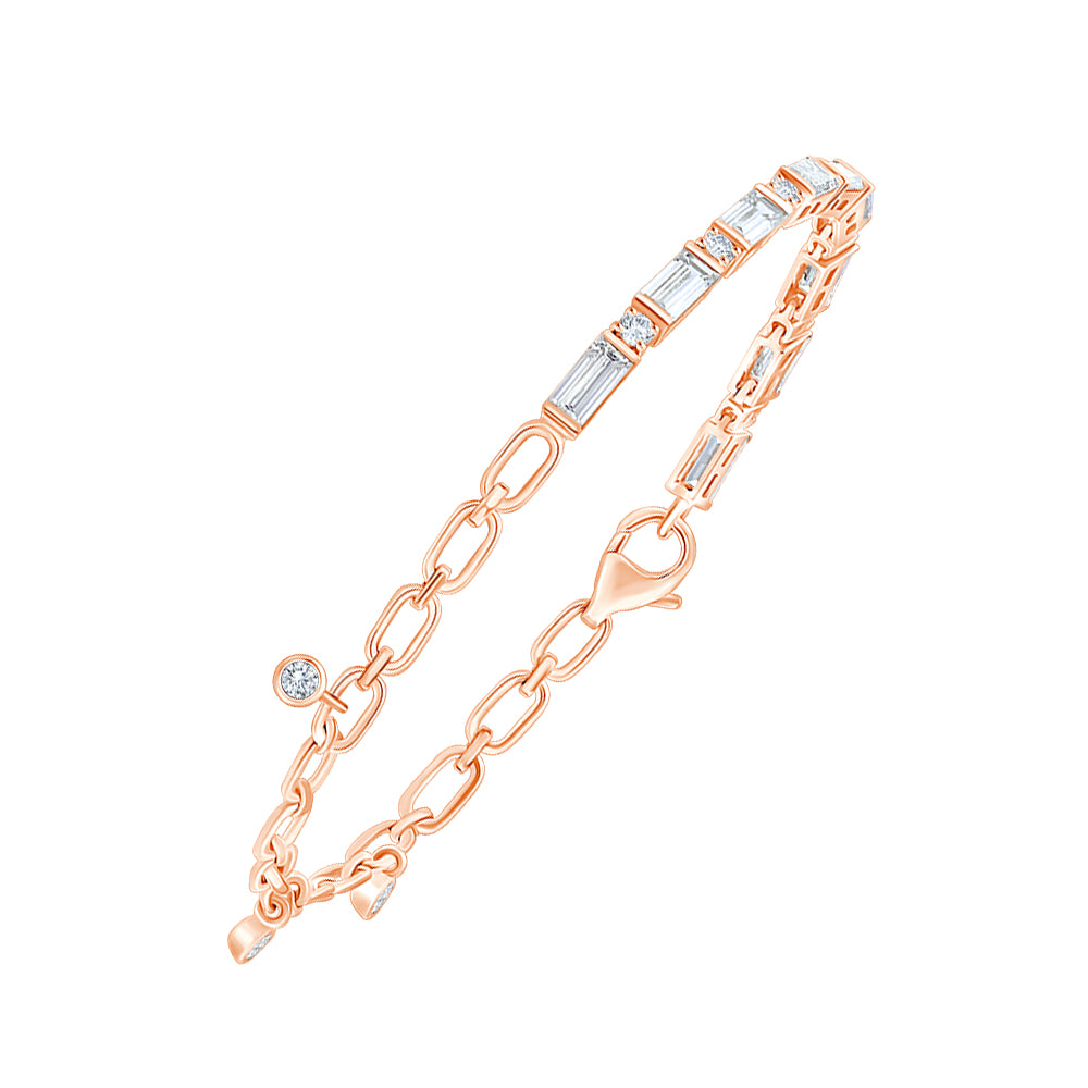 Baguette  Brilliant Cut Alternating Bar Chain Bracelet