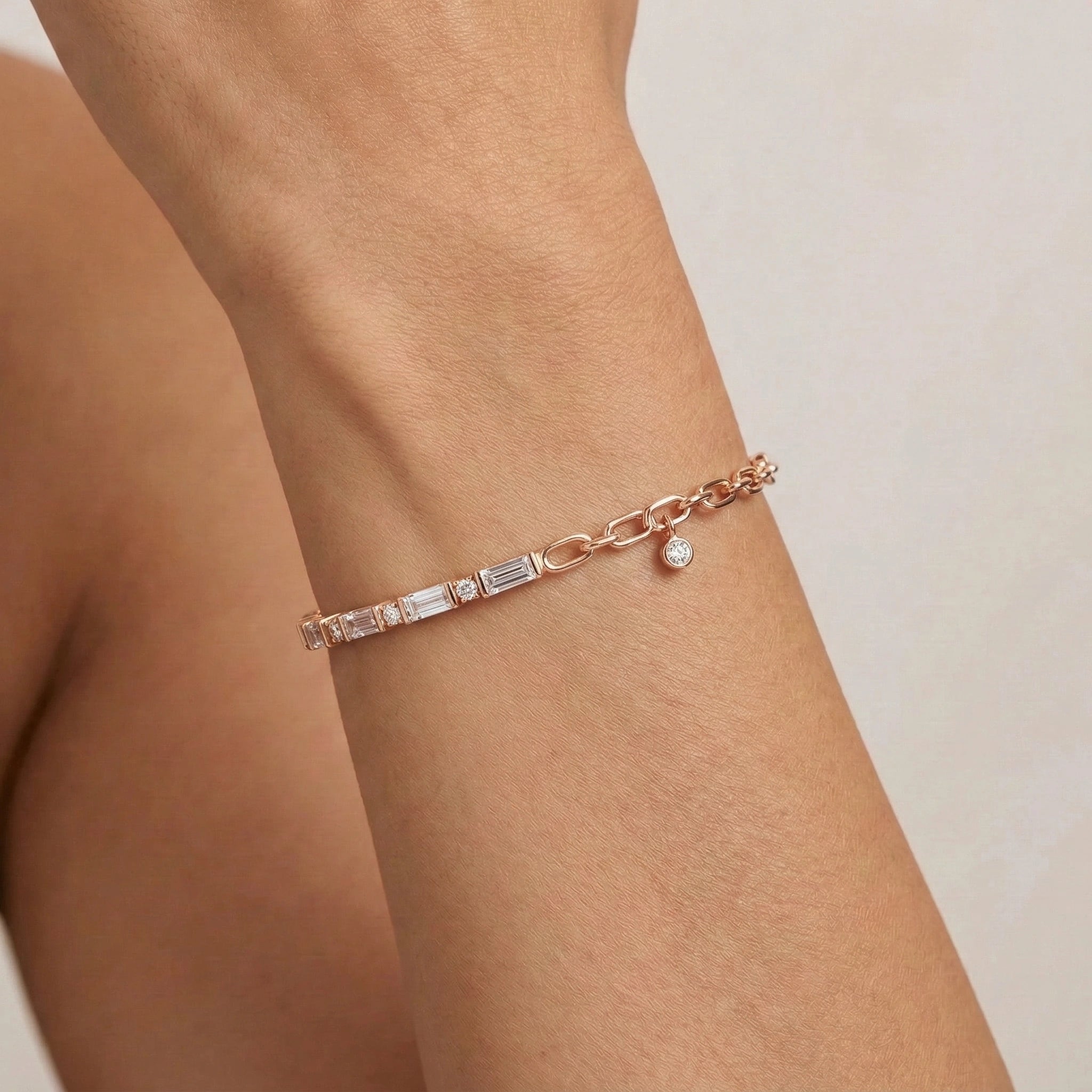 Baguette  Brilliant Cut Alternating Bar Chain Bracelet