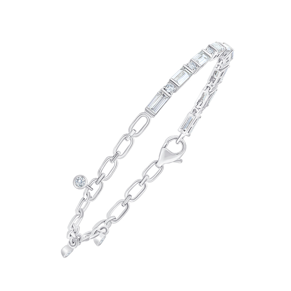 Baguette  Brilliant Cut Alternating Bar Chain Bracelet