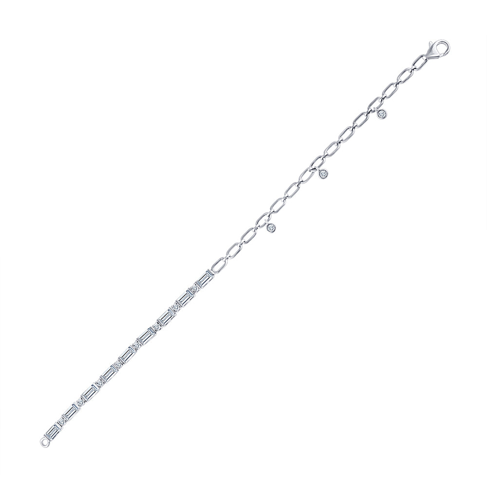 Baguette  Brilliant Cut Alternating Bar Chain Bracelet