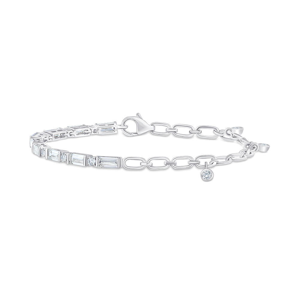Baguette  Brilliant Cut Alternating Bar Chain Bracelet