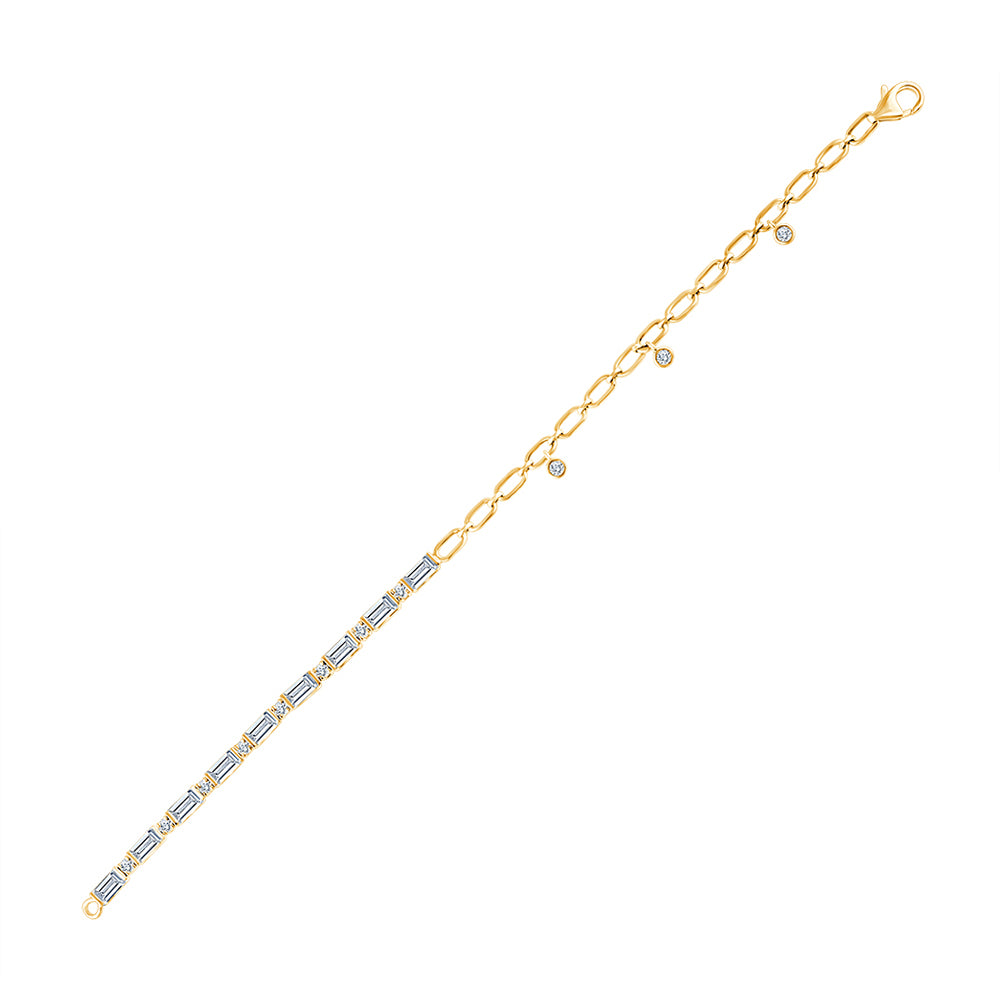 Baguette  Brilliant Cut Alternating Bar Chain Bracelet